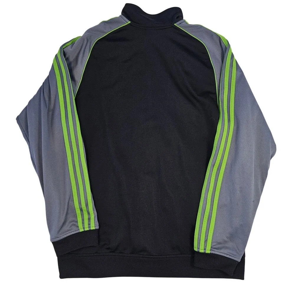 Adidas Mens Track Jacket Large Black Grey‎ Lime Green 3 Stripe Full Zip Raglan